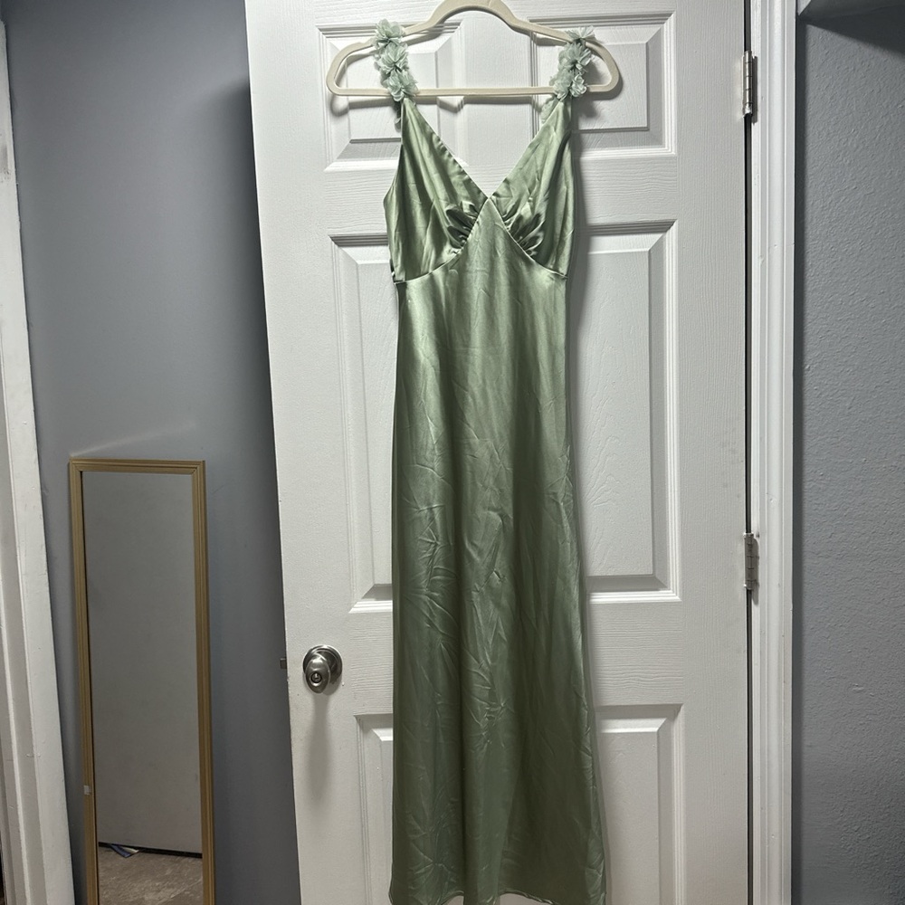 Elegant Green Satin Dress
